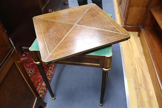 A French brass mounted mahogany envelope card table W.58cm